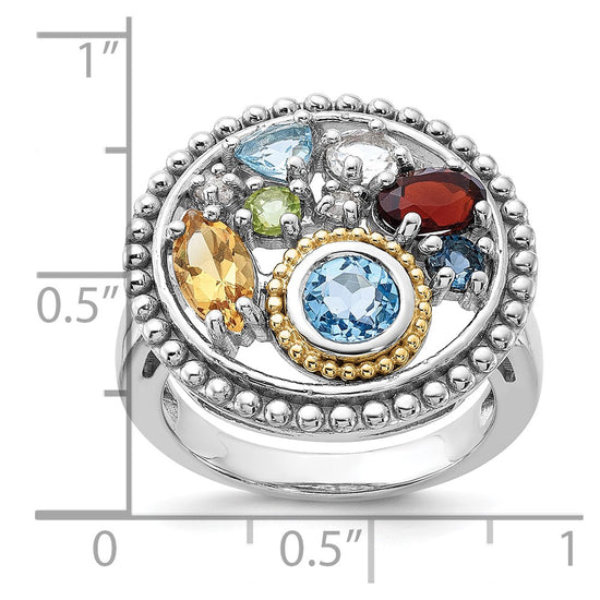 Shey Couture Sterling Silver Rh-plated w/14k Accent .47Citrine/.93Swiss Blue Topaz/.15Light Blue Topaz/.13Peridot/.67Garnet/.39Wht Topaz Ring