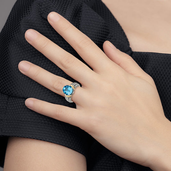 Shey Couture Sterling Silver with 14K Accent Antiqued Oval Swiss Blue Topaz Ring