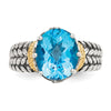 Shey Couture Sterling Silver with 14K Accent Antiqued Oval Swiss Blue Topaz Ring