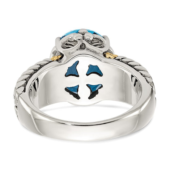Shey Couture Sterling Silver with 14K Accent Antiqued Oval Swiss Blue Topaz Ring