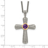 Shey Couture Sterling Silver with 14K Accent 18 Inch Antiqued Cushion Bezel Amethyst Cross Necklace