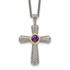 Shey Couture Sterling Silver with 14K Accent 18 Inch Antiqued Cushion Bezel Amethyst Cross Necklace