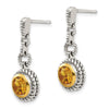 Shey Couture Antiqued Sterling Silver with14K Gold-plated Accent Round Bezel Citrine Post Dangle Earrings