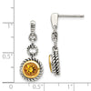 Shey Couture Antiqued Sterling Silver with14K Gold-plated Accent Round Bezel Citrine Post Dangle Earrings