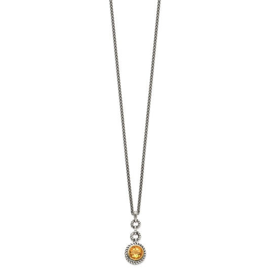 Shey Couture Sterling Silver Gold-tone Flash Gold-plated 18 Inch Antiqued Round Bezel Citrine Necklace