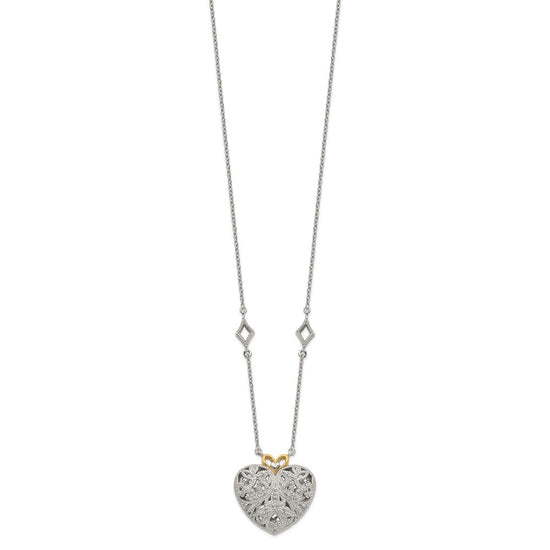 Shey Couture Sterling Silver Rhodium-plated with 14K Accent 18 Inch Diamond Vintage Heart Necklace