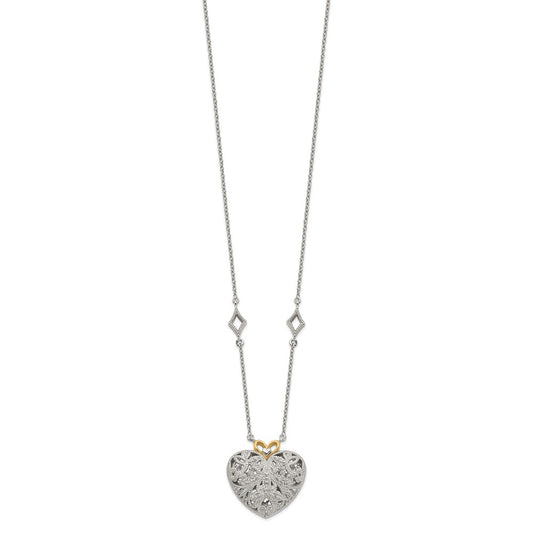 Shey Couture Sterling Silver Rhodium-plated with 14K Accent 18 Inch Diamond Vintage Heart Necklace