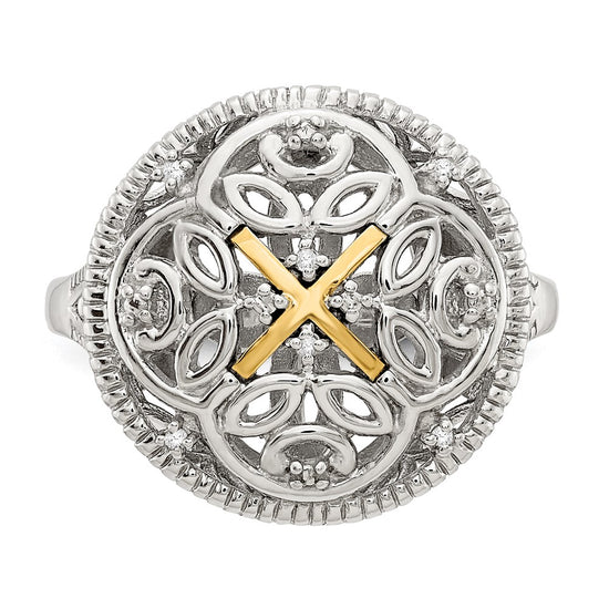Shey Couture Sterling Silver Rhodium-plated with 14K Accent Diamond Vintage Ring