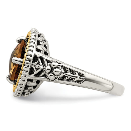 Shey Couture Sterling Silver with 14K Accent Antiqued Cushion Citrine Ring