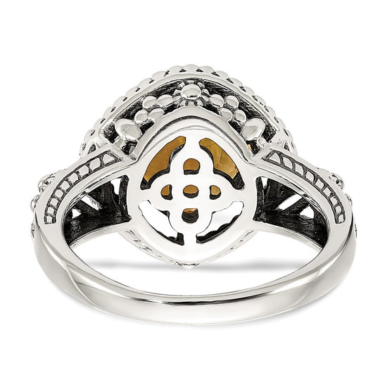 Shey Couture Sterling Silver with 14K Accent Antiqued Cushion Citrine Ring