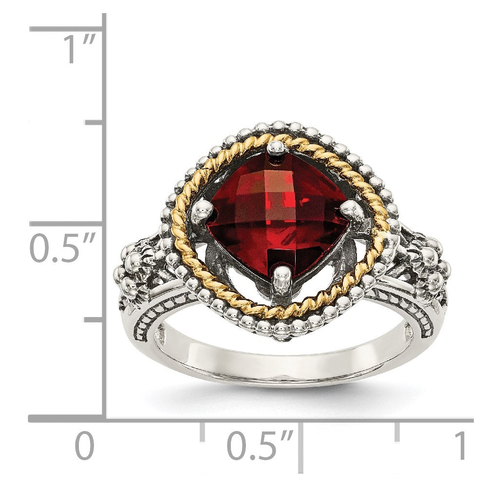 Shey Couture Sterling Silver with 14K Accent Antiqued Checkerboard Cushion Garnet Ring