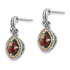 Shey Couture Sterling Silver with 14K Accent Antiqued Checkerboard Cushion Garnet Post Dangle Earrings