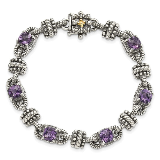Sterling Silver w/14k Accent Antiqued Gemstone Bracelets