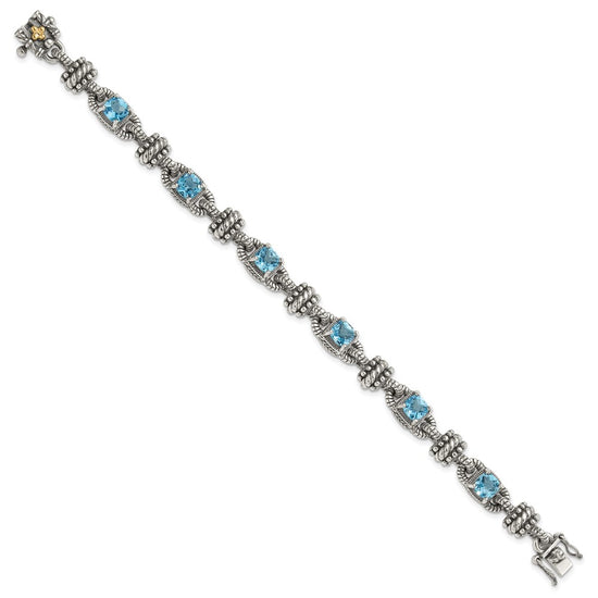Sterling Silver w/14k Accent Antiqued Gemstone Bracelets