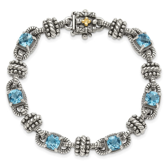 Sterling Silver w/14k Accent Antiqued Gemstone Bracelets
