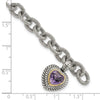 Shey Couture Sterling Silver with 14K Accent 7.5 Inch Antiqued Amethyst Heart Link Bracelet