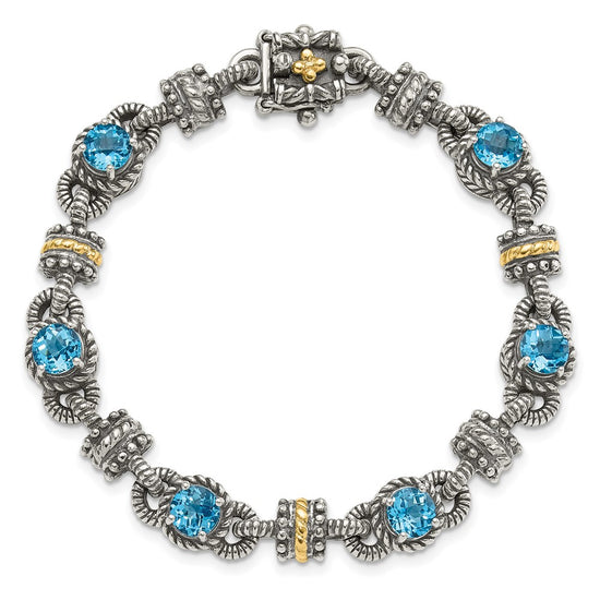 Sterling Silver w/14k Accent Antiqued Gemstone Bracelets
