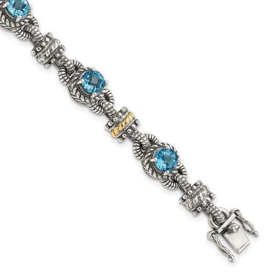 Sterling Silver w/14k Accent Antiqued Gemstone Bracelets