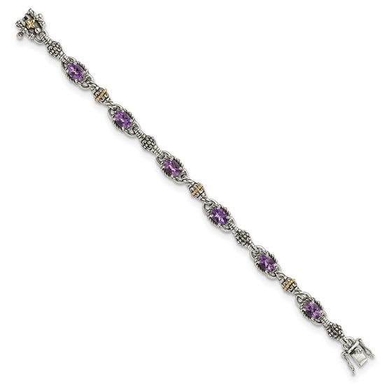 Sterling Silver w/14k Accent Antiqued Oval Gemstone Bracelets