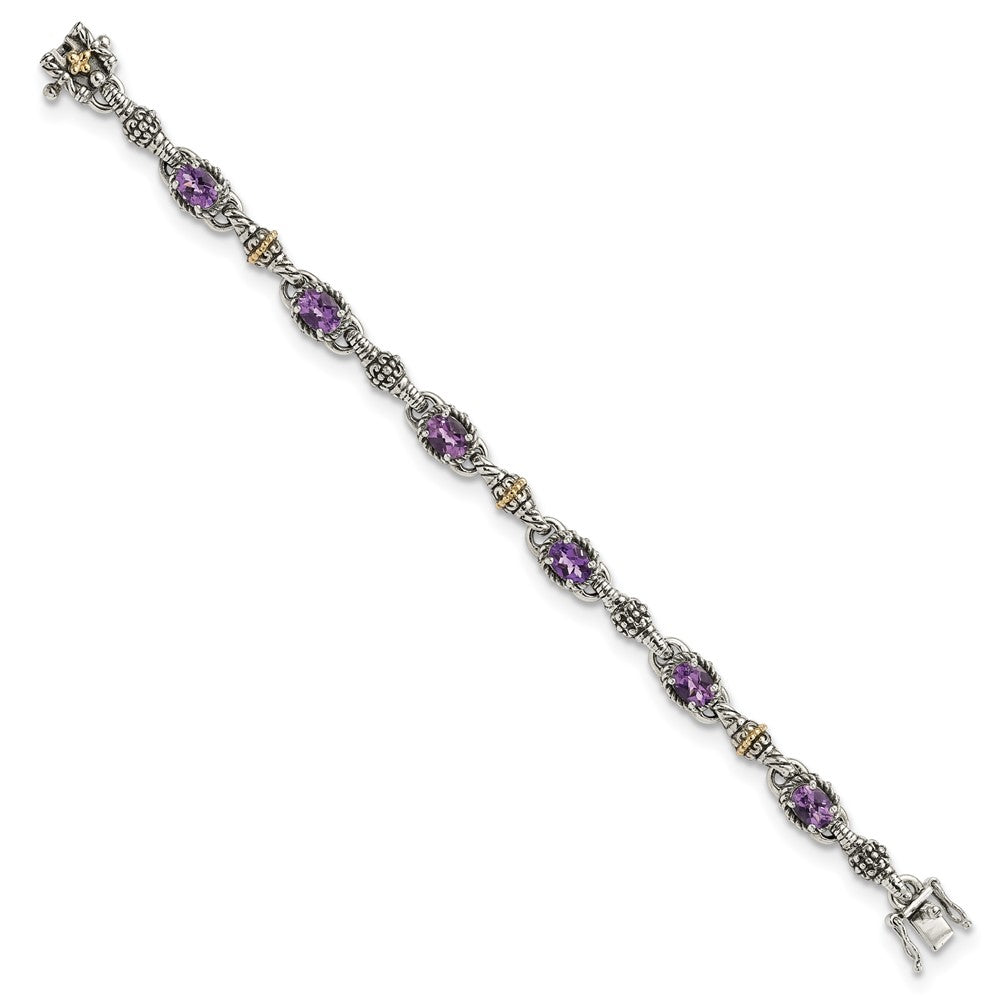 Sterling Silver w/14k Accent Antiqued Oval Gemstone Bracelets