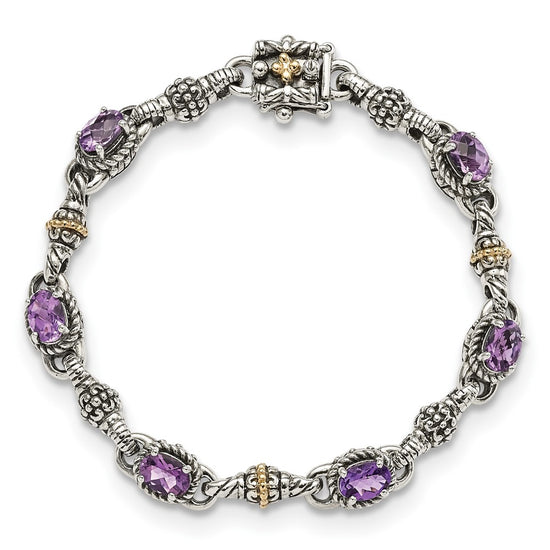 Sterling Silver w/14k Accent Antiqued Oval Gemstone Bracelets