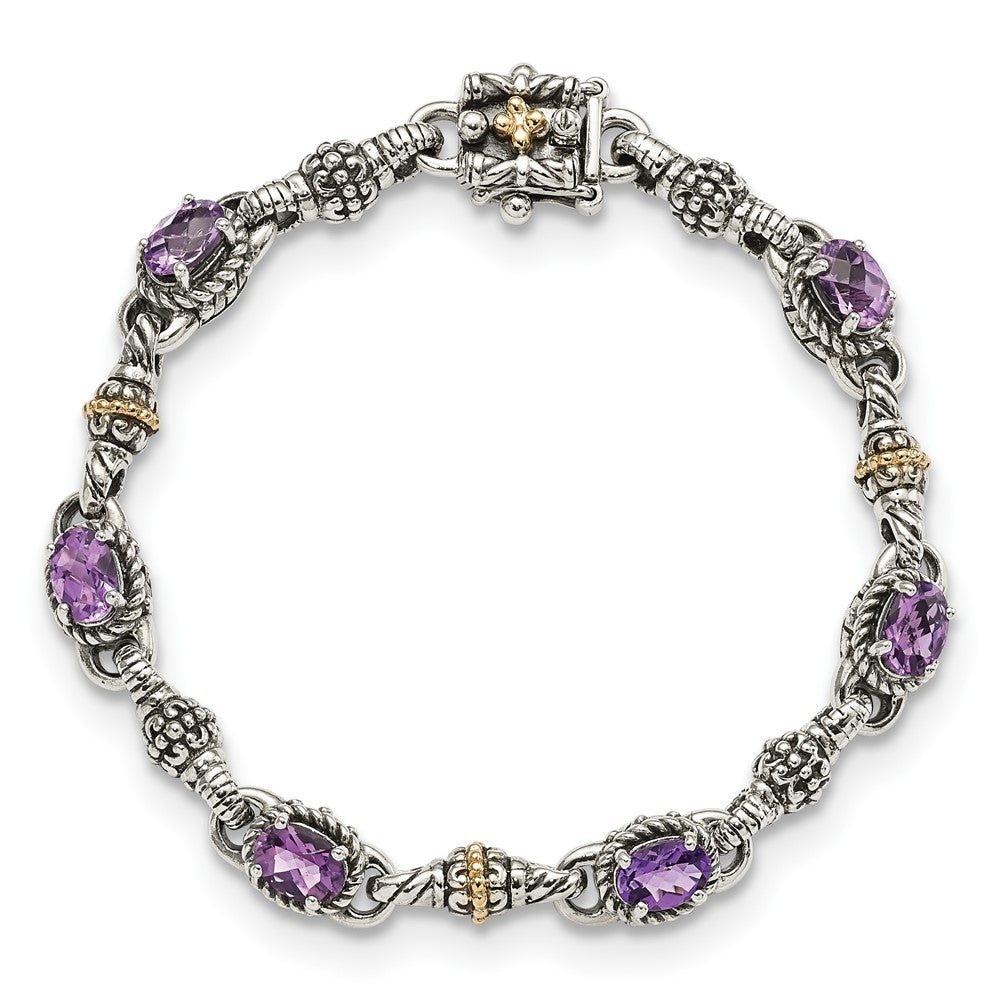 Sterling Silver w/14k Accent Antiqued Oval Gemstone Bracelets