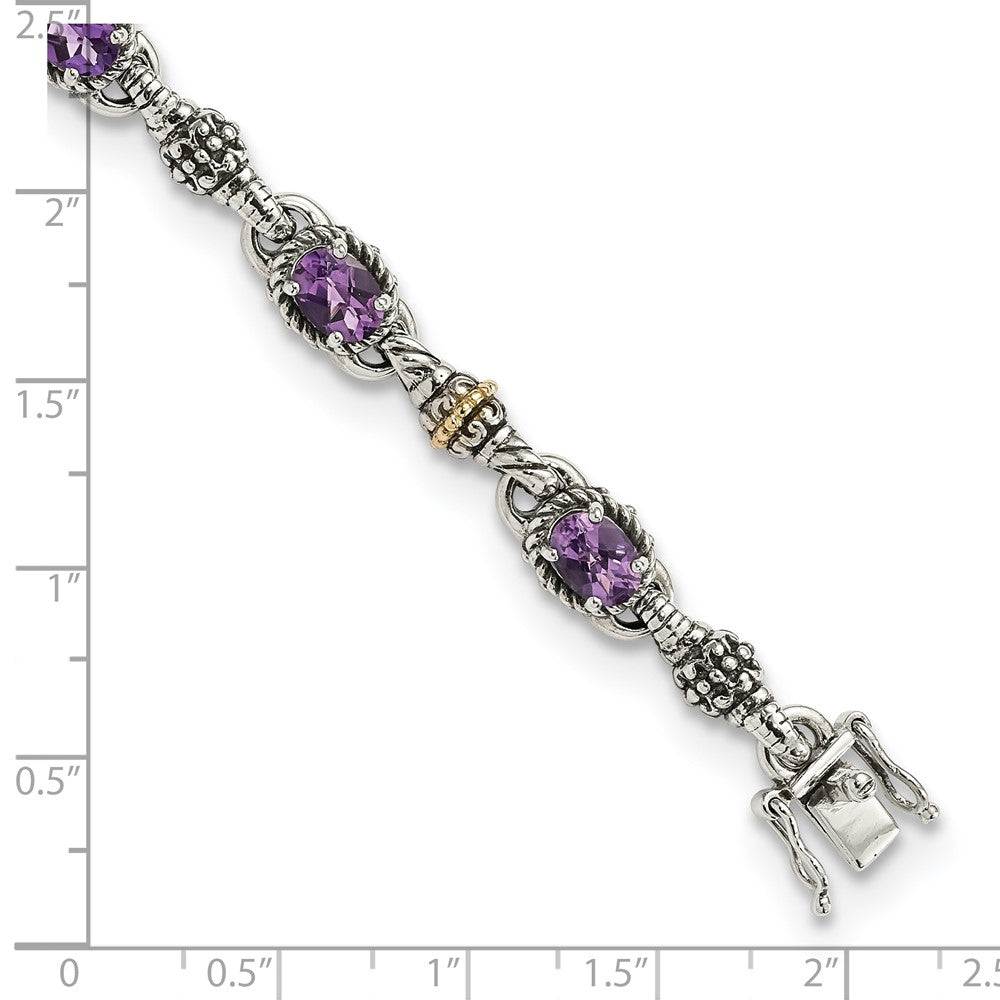 Sterling Silver w/14k Accent Antiqued Oval Gemstone Bracelets