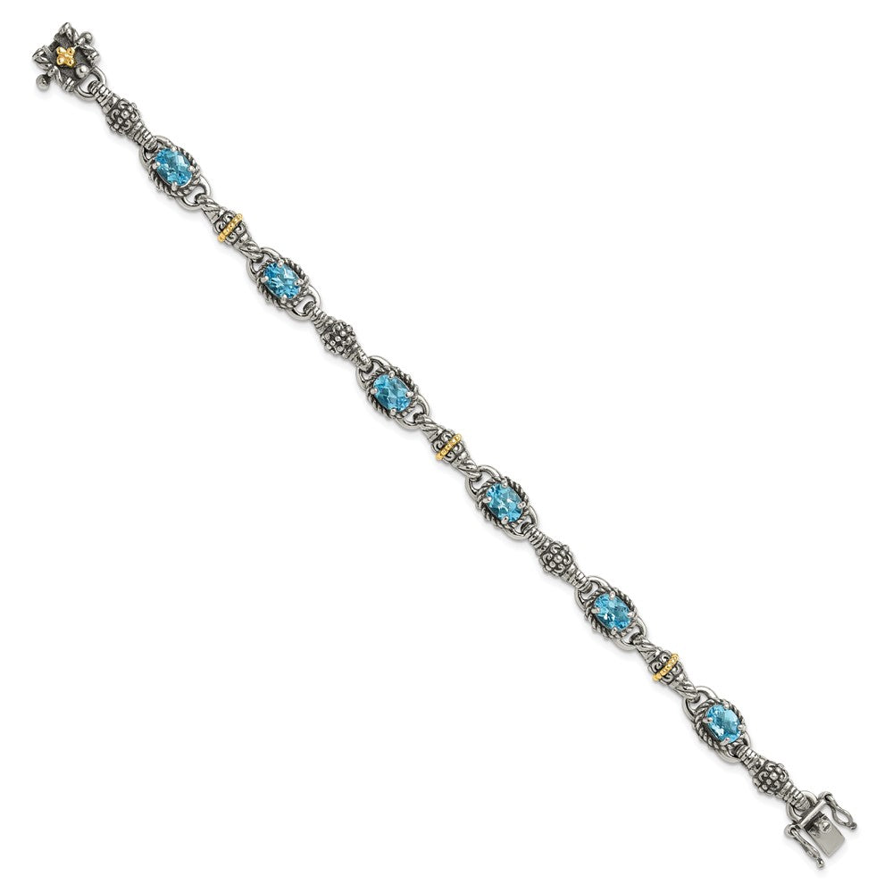 Sterling Silver w/14k Accent Antiqued Oval Gemstone Bracelets