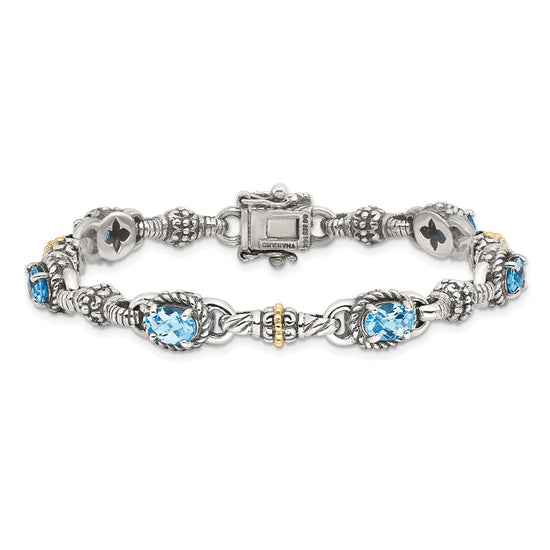 Sterling Silver w/14k Accent Antiqued Oval Gemstone Bracelets