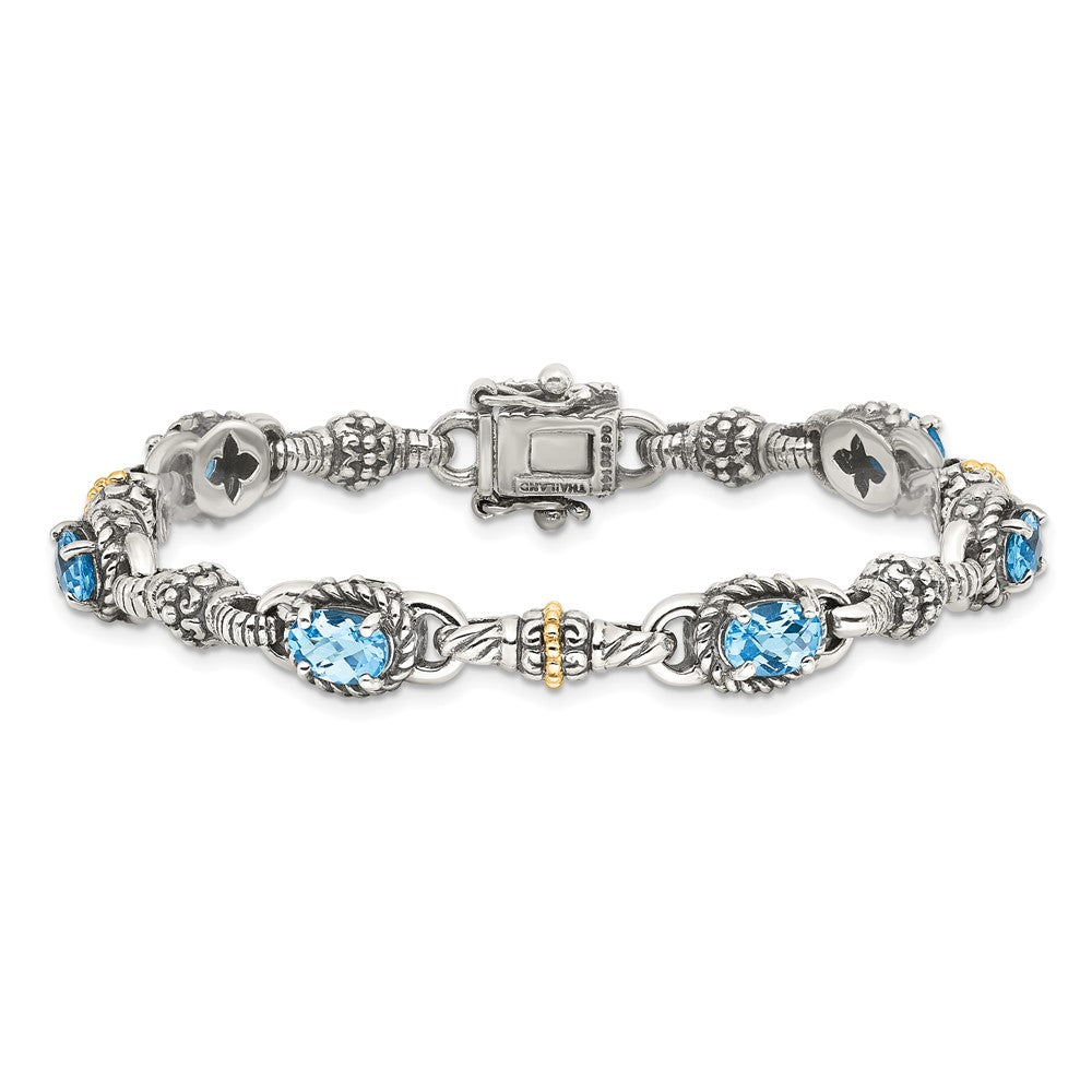 Sterling Silver w/14k Accent Antiqued Oval Gemstone Bracelets