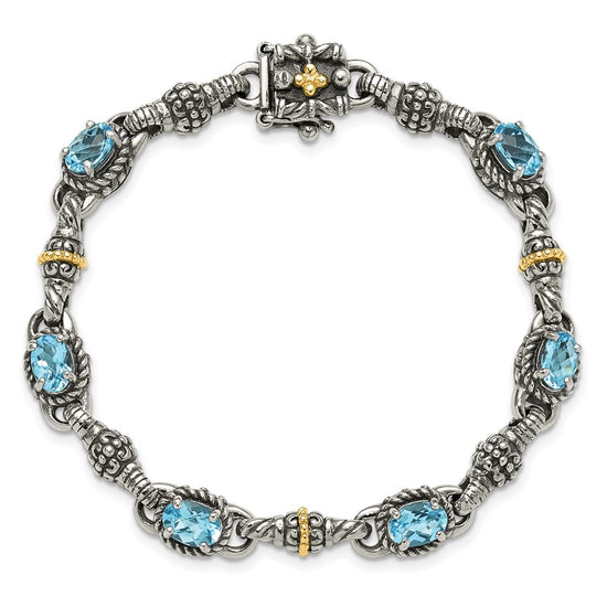 Sterling Silver w/14k Accent Antiqued Oval Gemstone Bracelets