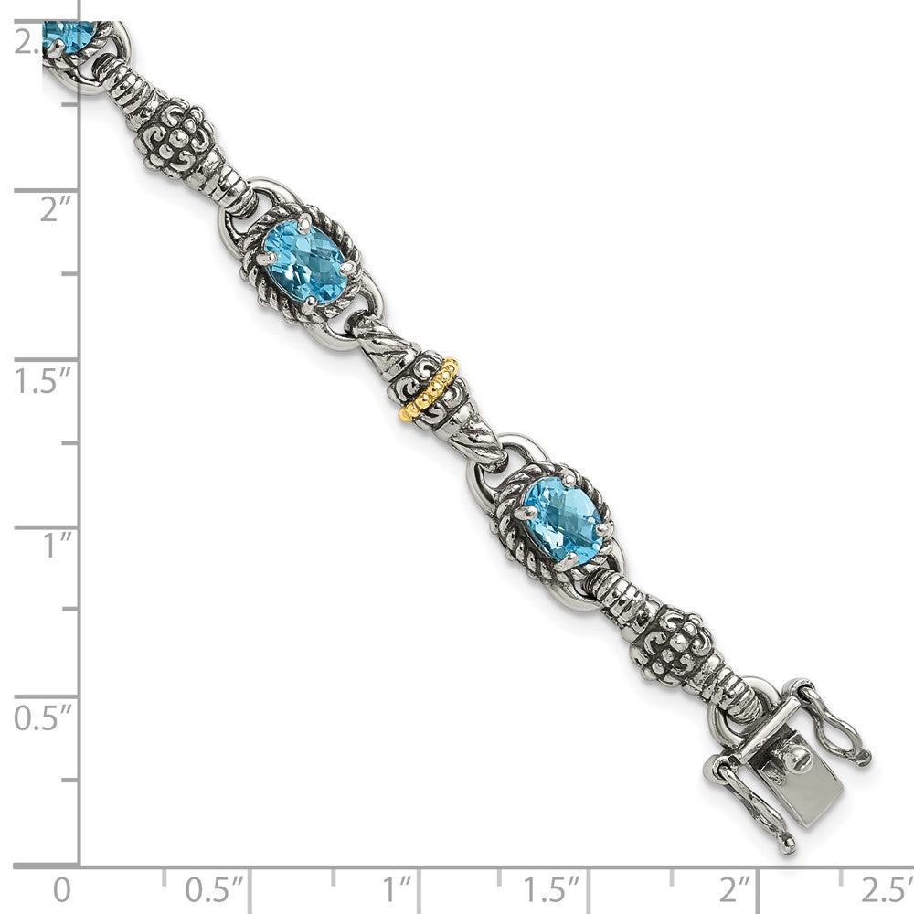 Sterling Silver w/14k Accent Antiqued Oval Gemstone Bracelets