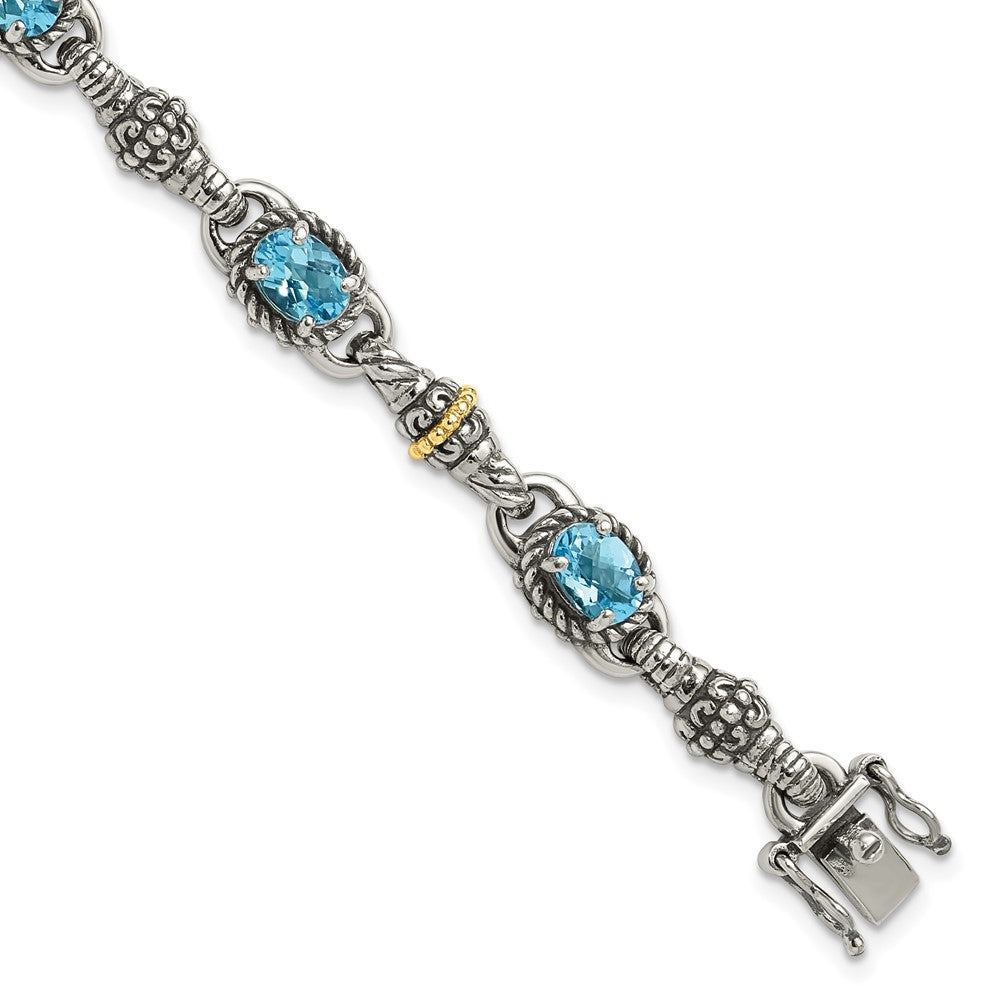 Sterling Silver w/14k Accent Antiqued Oval Gemstone Bracelets