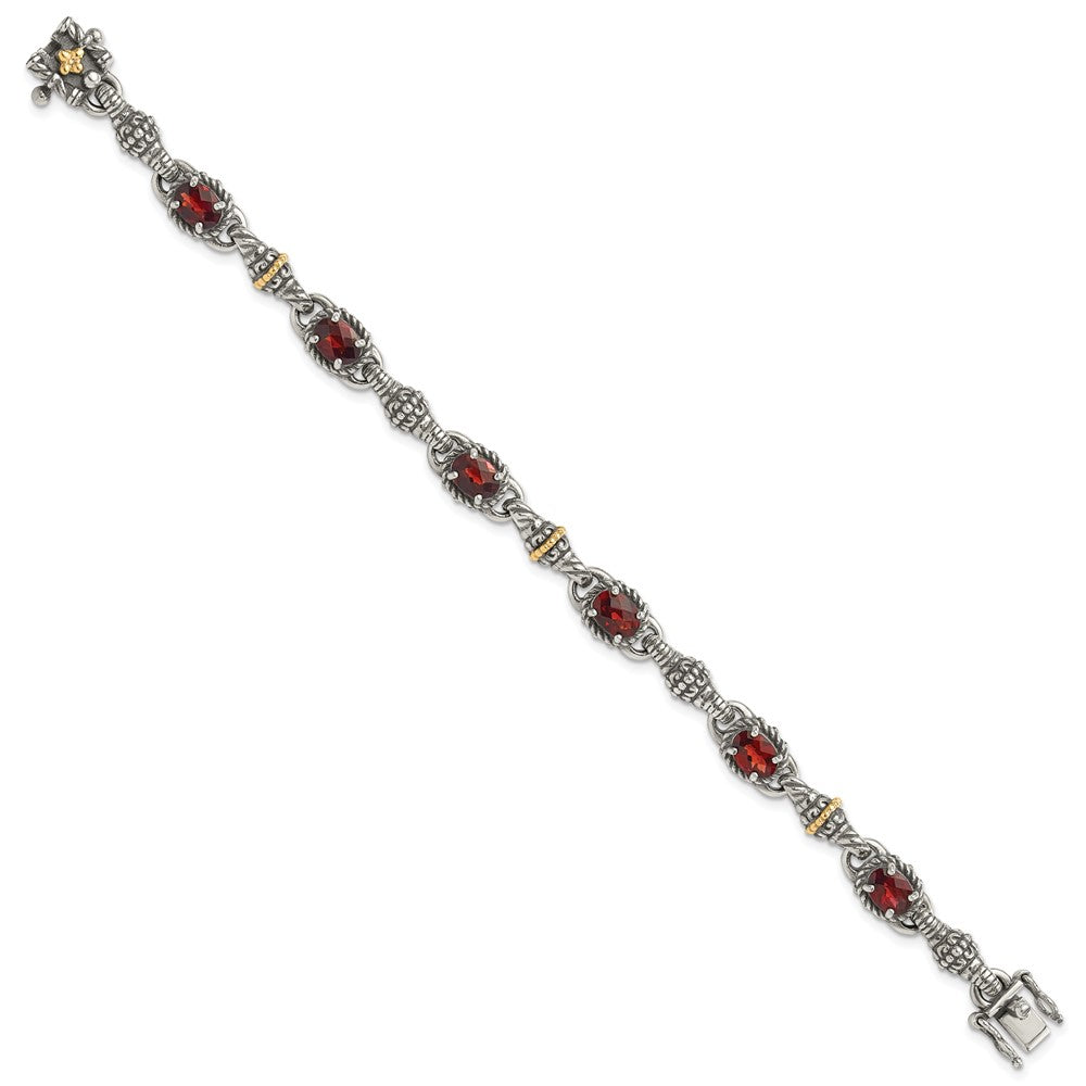 Sterling Silver w/14k Accent Antiqued Oval Gemstone Bracelets