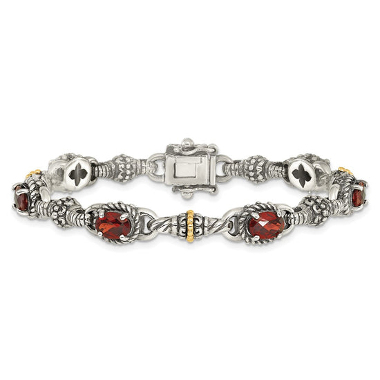 Sterling Silver w/14k Accent Antiqued Oval Gemstone Bracelets