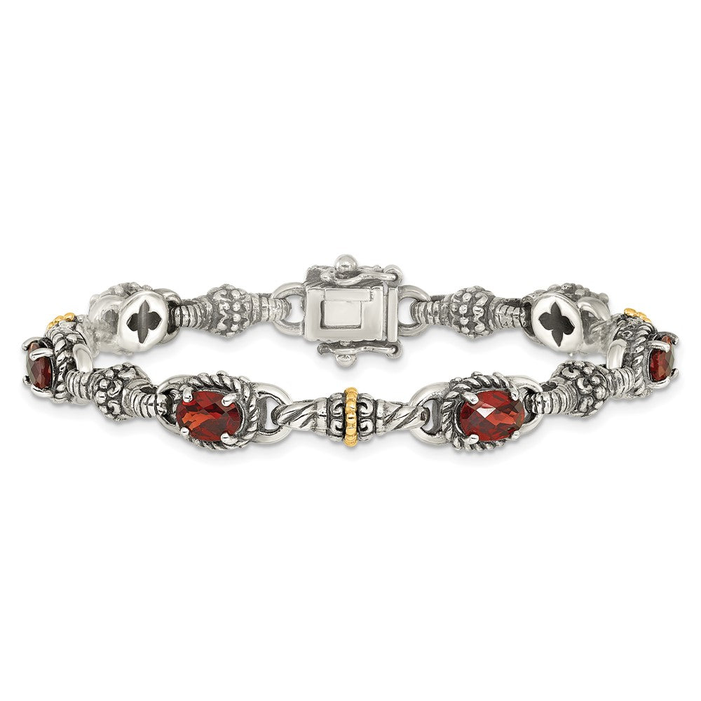 Sterling Silver w/14k Accent Antiqued Oval Gemstone Bracelets