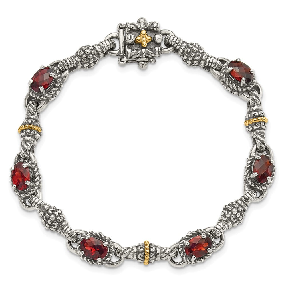 Sterling Silver w/14k Accent Antiqued Oval Gemstone Bracelets