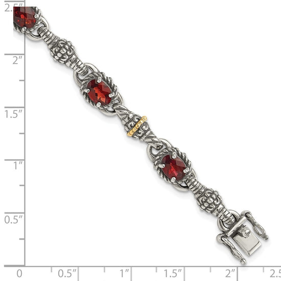 Sterling Silver w/14k Accent Antiqued Oval Gemstone Bracelets