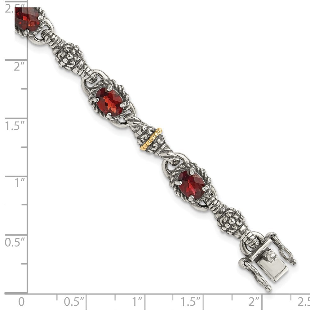 Sterling Silver w/14k Accent Antiqued Oval Gemstone Bracelets