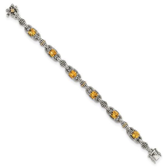 Sterling Silver w/14k Accent Antiqued Cushion Gemstone Bracelets