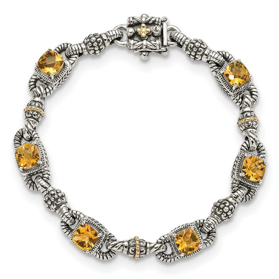 Sterling Silver w/14k Accent Antiqued Cushion Gemstone Bracelets