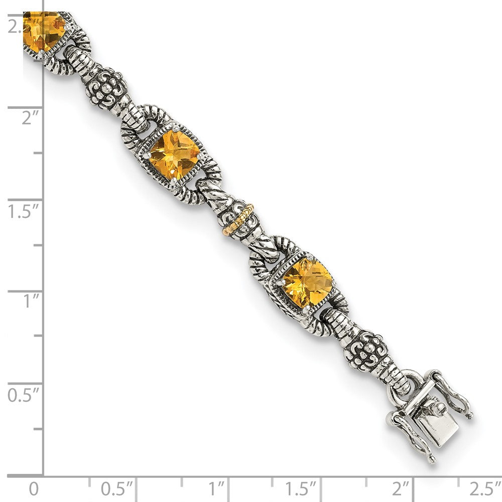 Sterling Silver w/14k Accent Antiqued Cushion Gemstone Bracelets