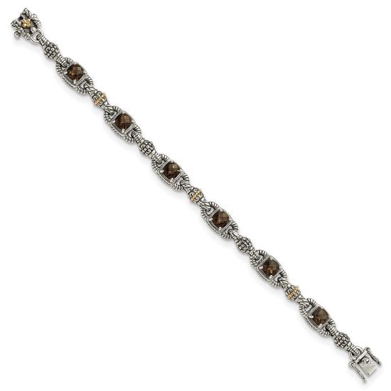 Sterling Silver w/14k Accent Antiqued Cushion Gemstone Bracelets
