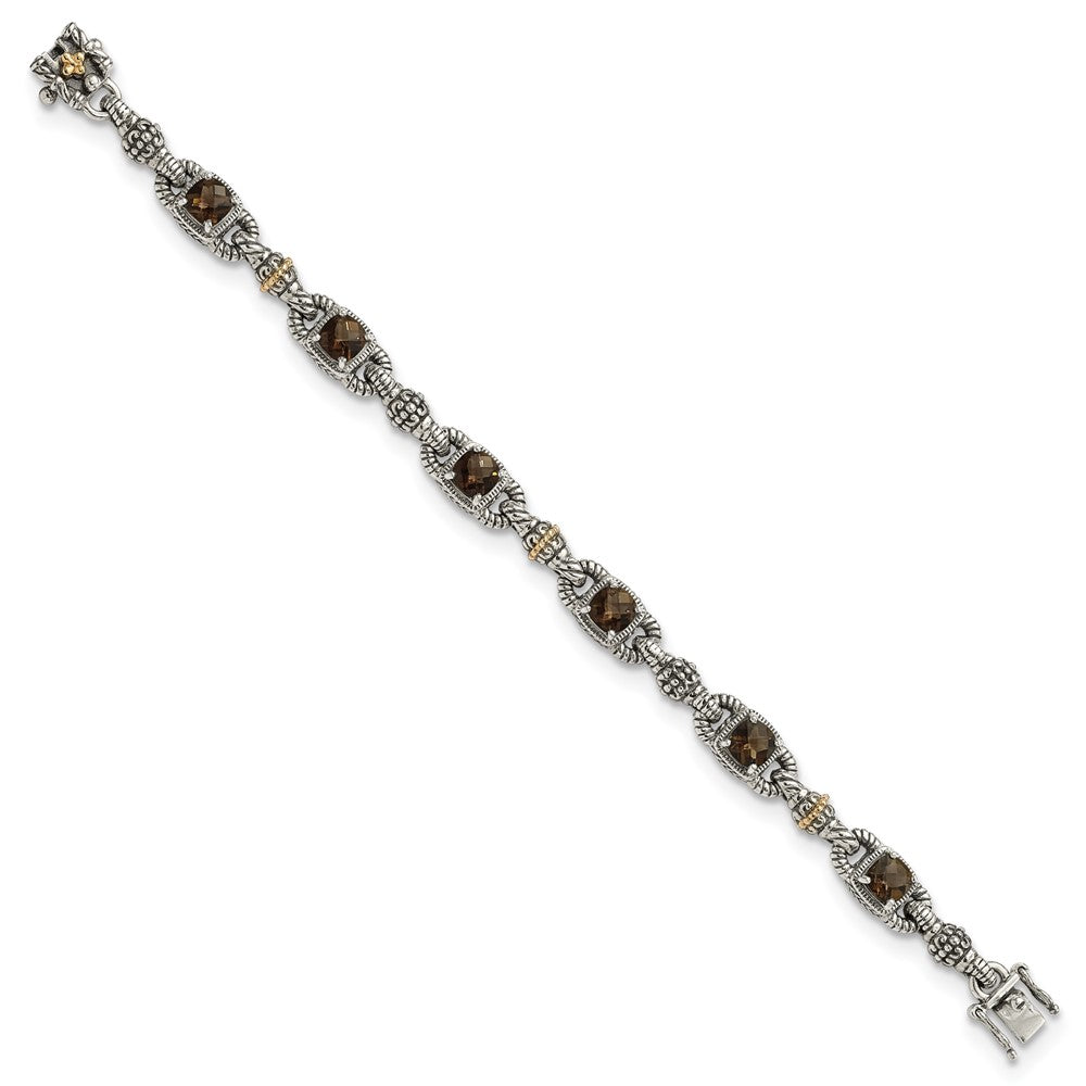 Sterling Silver w/14k Accent Antiqued Cushion Gemstone Bracelets