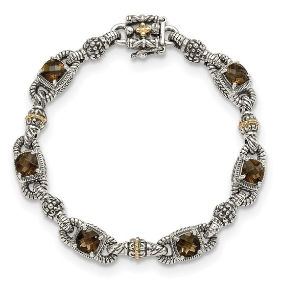 Sterling Silver w/14k Accent Antiqued Cushion Gemstone Bracelets