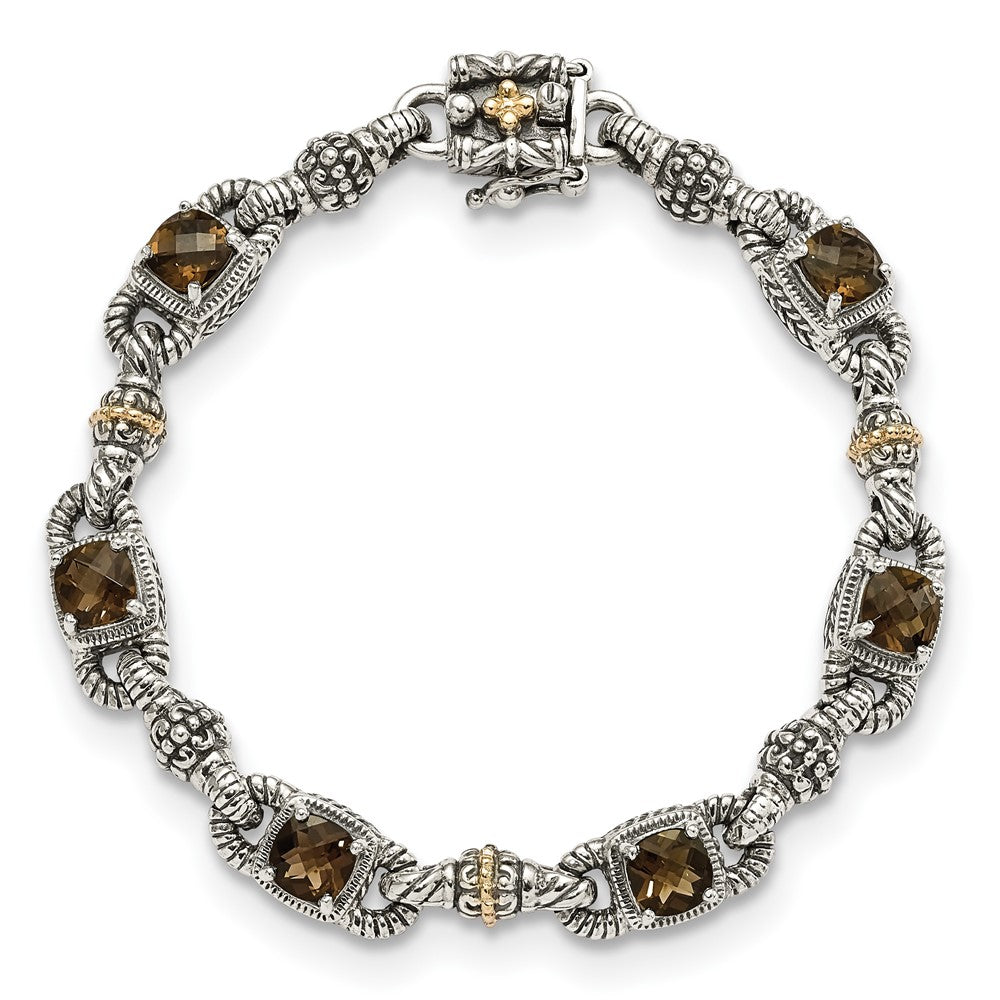 Sterling Silver w/14k Accent Antiqued Cushion Gemstone Bracelets