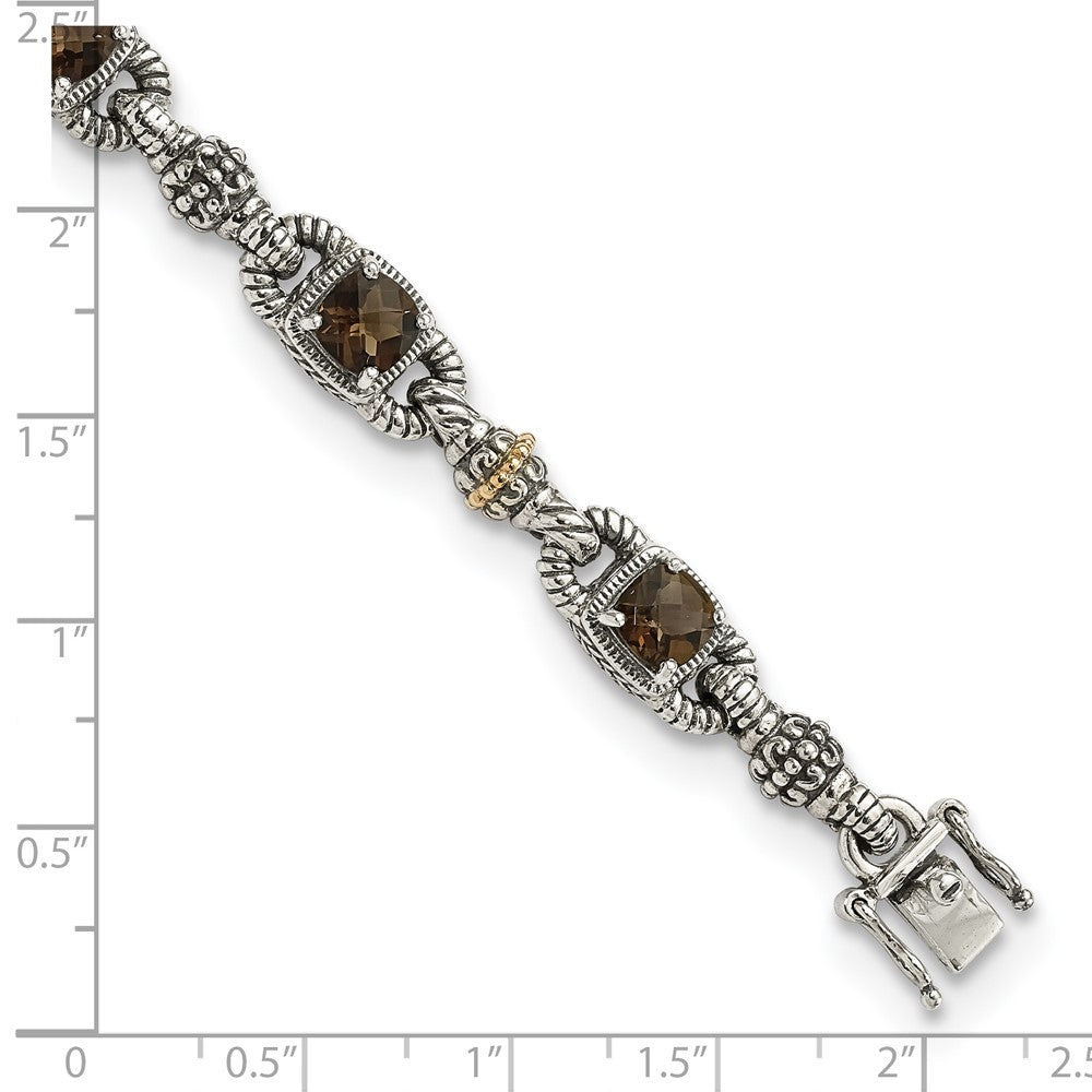 Sterling Silver w/14k Accent Antiqued Cushion Gemstone Bracelets