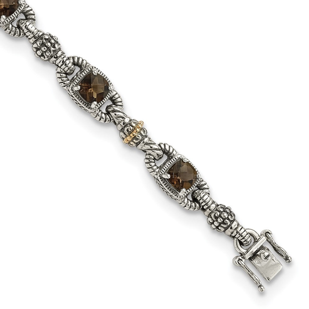 Sterling Silver w/14k Accent Antiqued Cushion Gemstone Bracelets