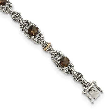 Sterling Silver w/14k Accent Antiqued Cushion Gemstone Bracelets