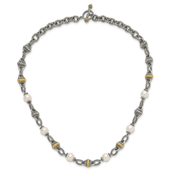 Shey Couture Sterling Silver with 14K Accent 18 Inch Antiqued 8mm Freshwater Cultured Pearl Necklace